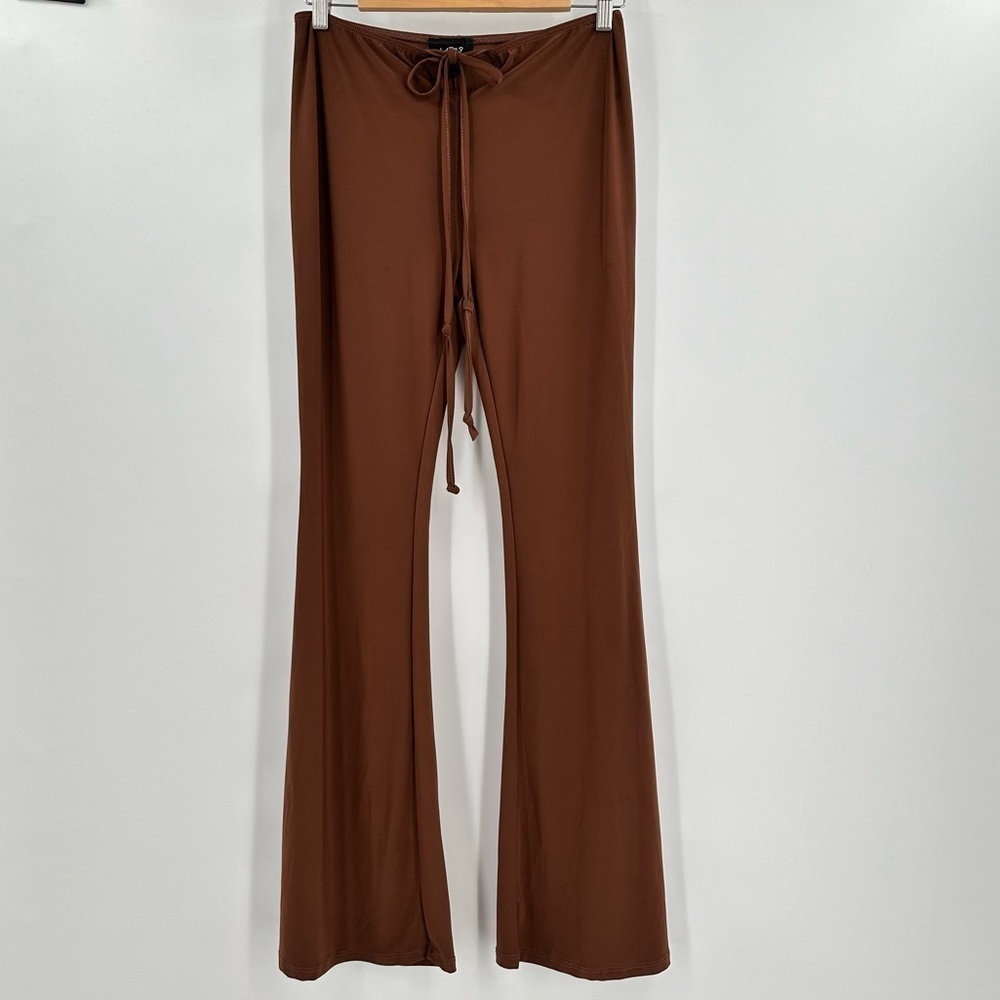 Just Polly New York Women’s Brown Cutout Wraparound Tie Flare Leg Pants Size M